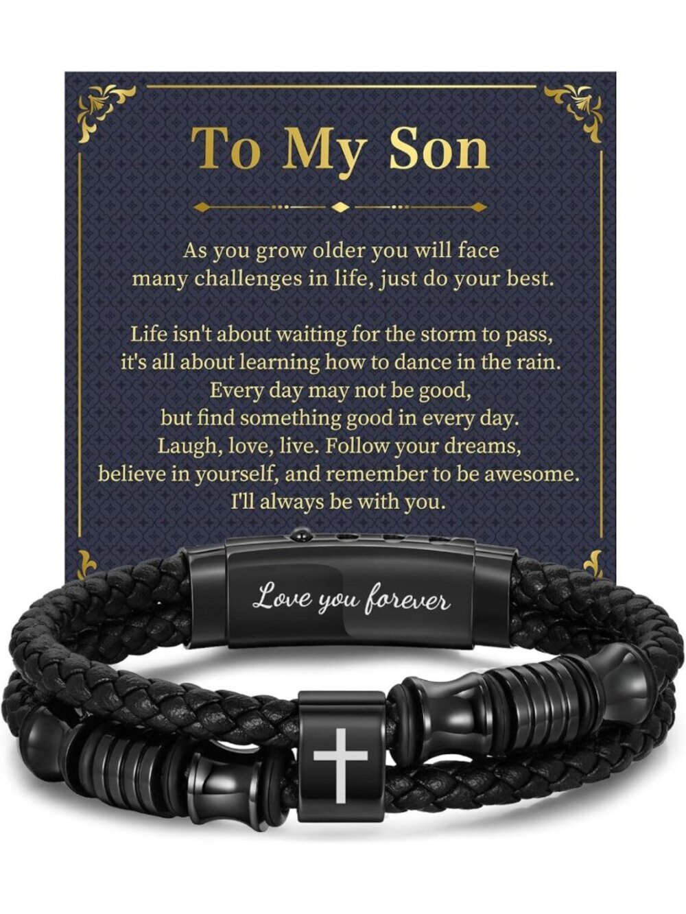 Adjustable Double-Row Braided Leather Cross Bracelet for Men - Perfect Gift Idea